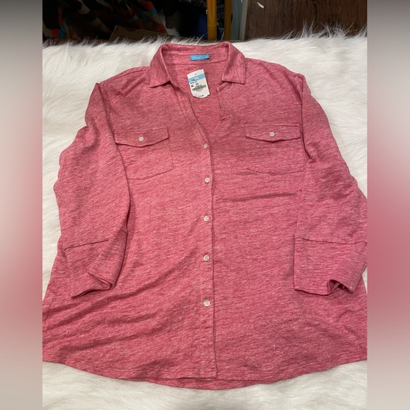 New J McLaughlin Brynn Linen Berry Red Button-Up Shirt XL - Picture 4 of 11